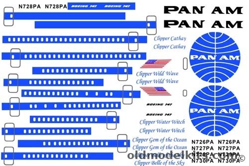 OMK 1/144 New Pan Am Decals 1/144 Revell (Full or Cutaway) 4 Clippers plastic model kit
